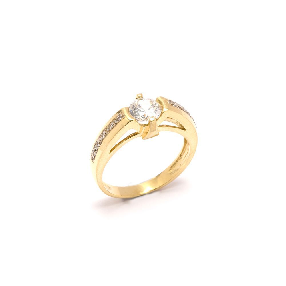 Anel Zirc�nia Redonda em Ouro 18 Kilates - 21457